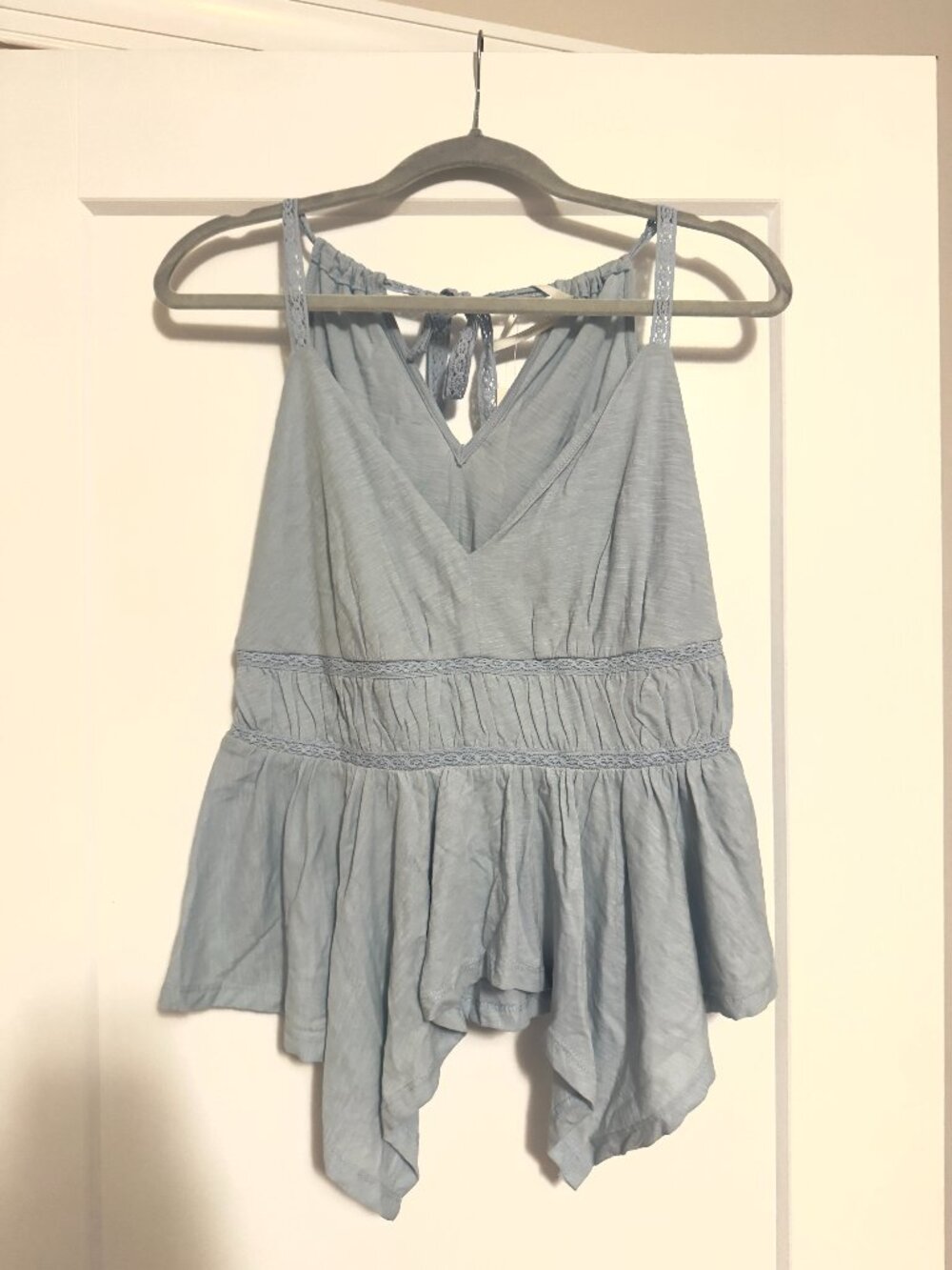 NWT By Anthropologie V-Neck Asymmetrical Top Light Blue